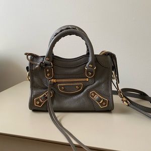 Authentic Balenciaga City nano bag in grey with gold hardware